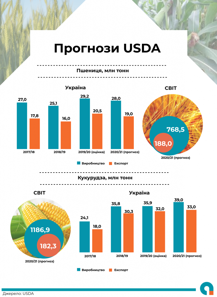 Прогнози виробництва зерна в Україні від USDA